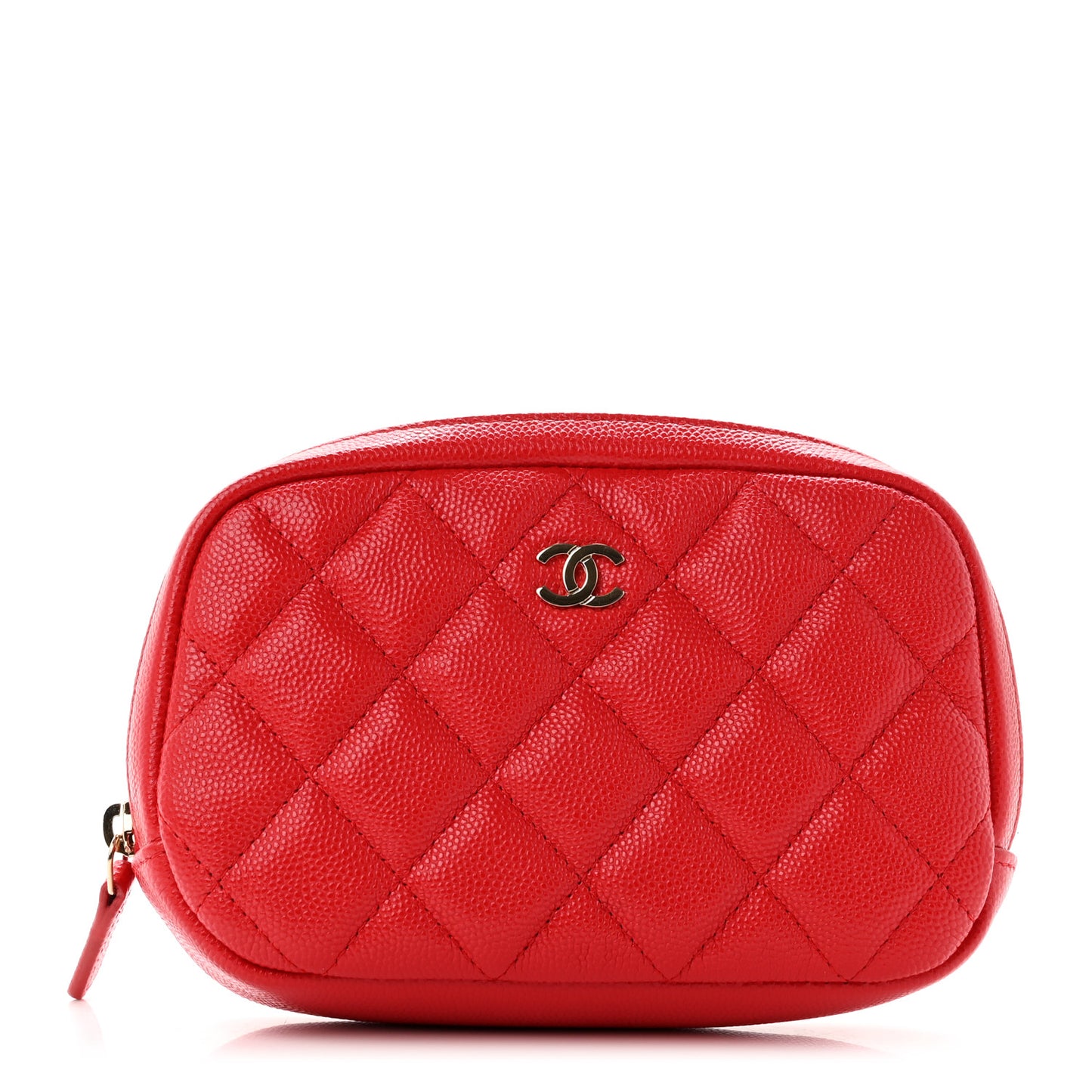 Caviar Quilted Small Curvy Pouch Cosmetic Case Red