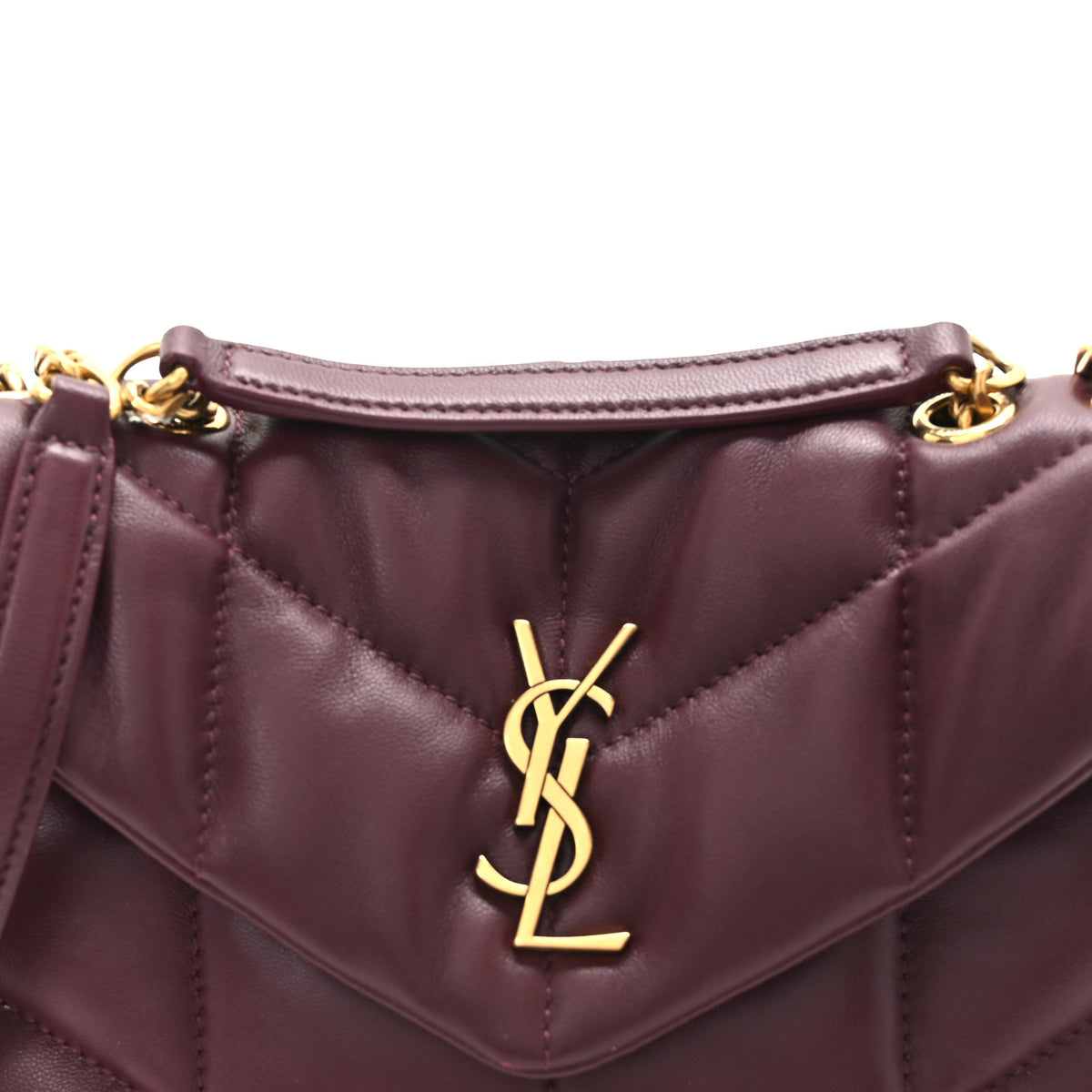 Saint Laurent Lambskin Quilted Toy Loulou Puffer Monogram Chain Satchel Rouge Cabernet 8 of 10