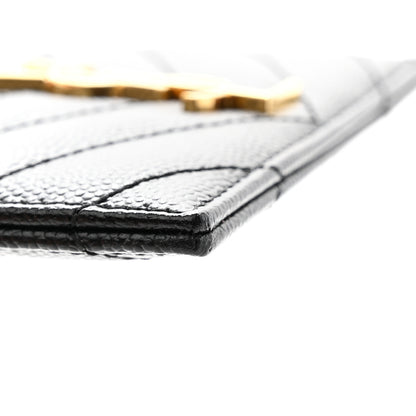 Saint Laurent Grain De Poudre Matelasse Chevron Monogram Credit Card Case Black 10 of 11