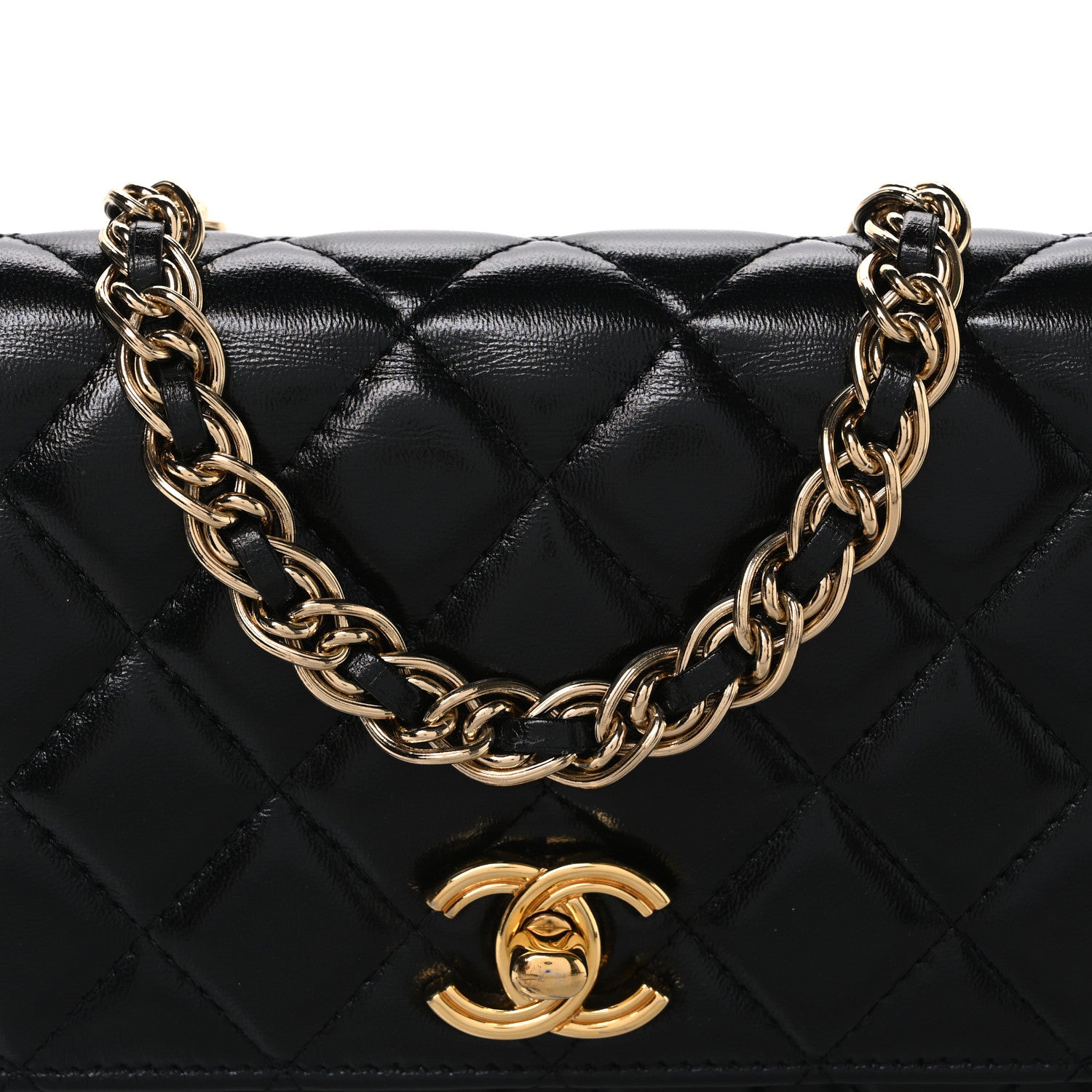 Chanel Shiny Lambskin Quilted Golden Links Wallet On Chain WOC Black 9 of 11