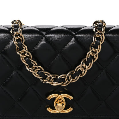 Chanel Shiny Lambskin Quilted Golden Links Wallet On Chain WOC Black 9 of 11