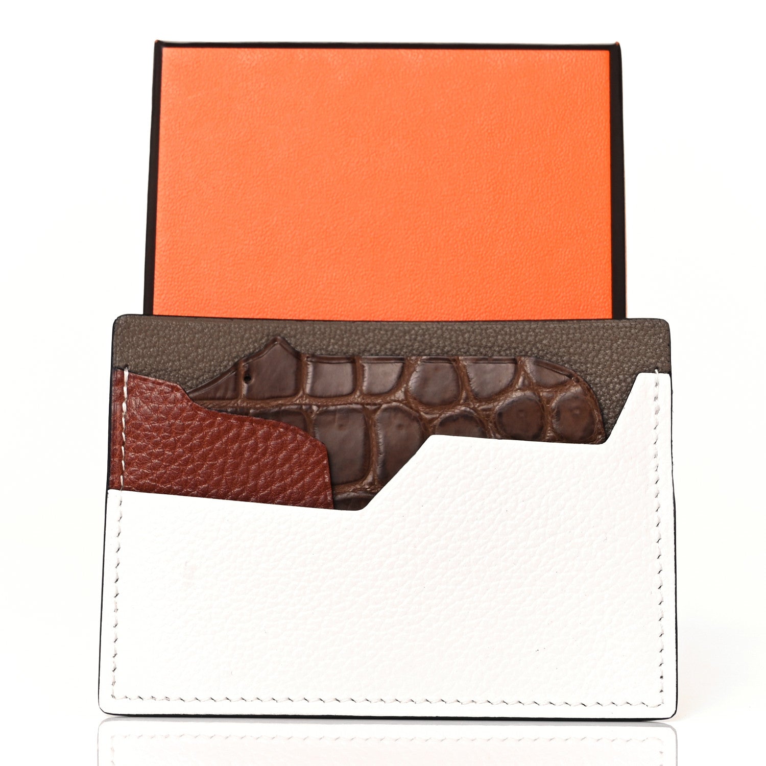 Hermes Chevre Mysore Alligator Histoire Naturelle Petit H Card Holder White 9 of 9
