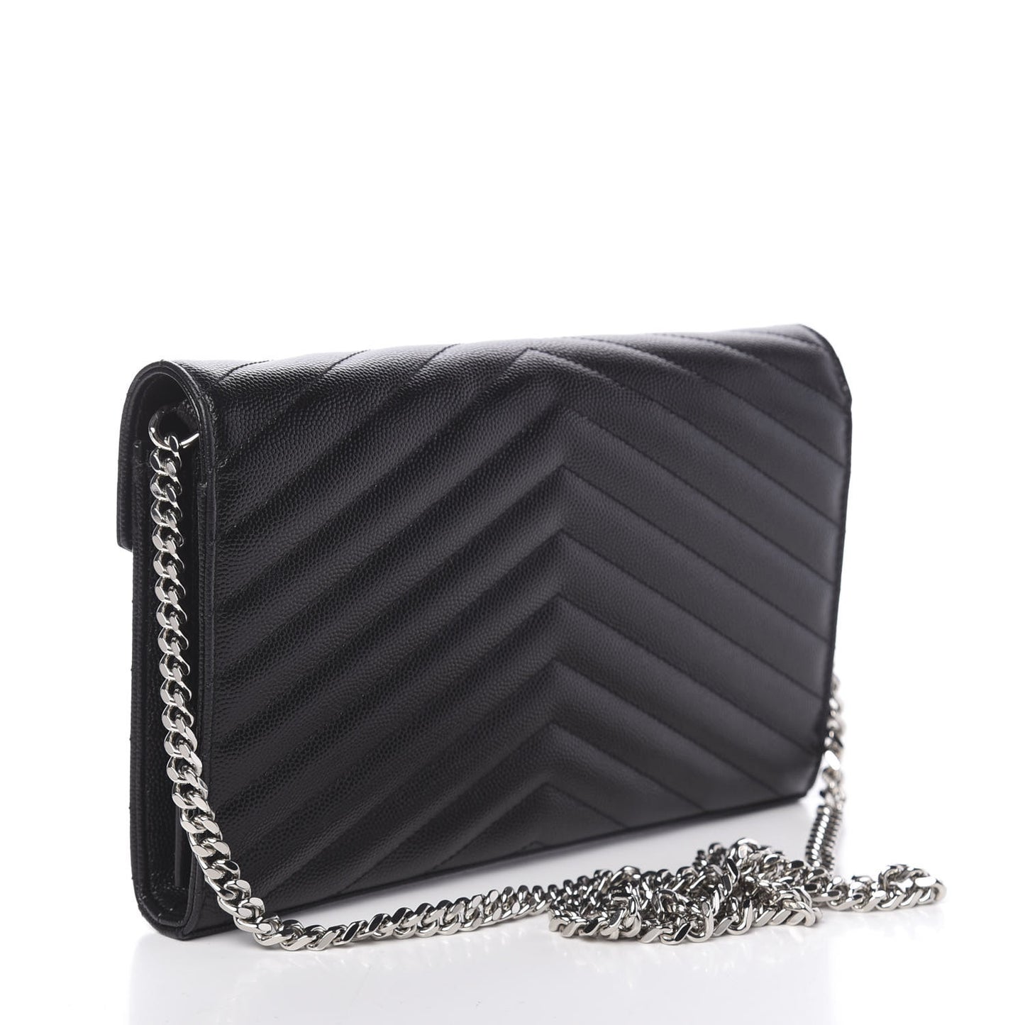 Grain De Poudre Matelasse Chevron Monogram Chain Wallet Black