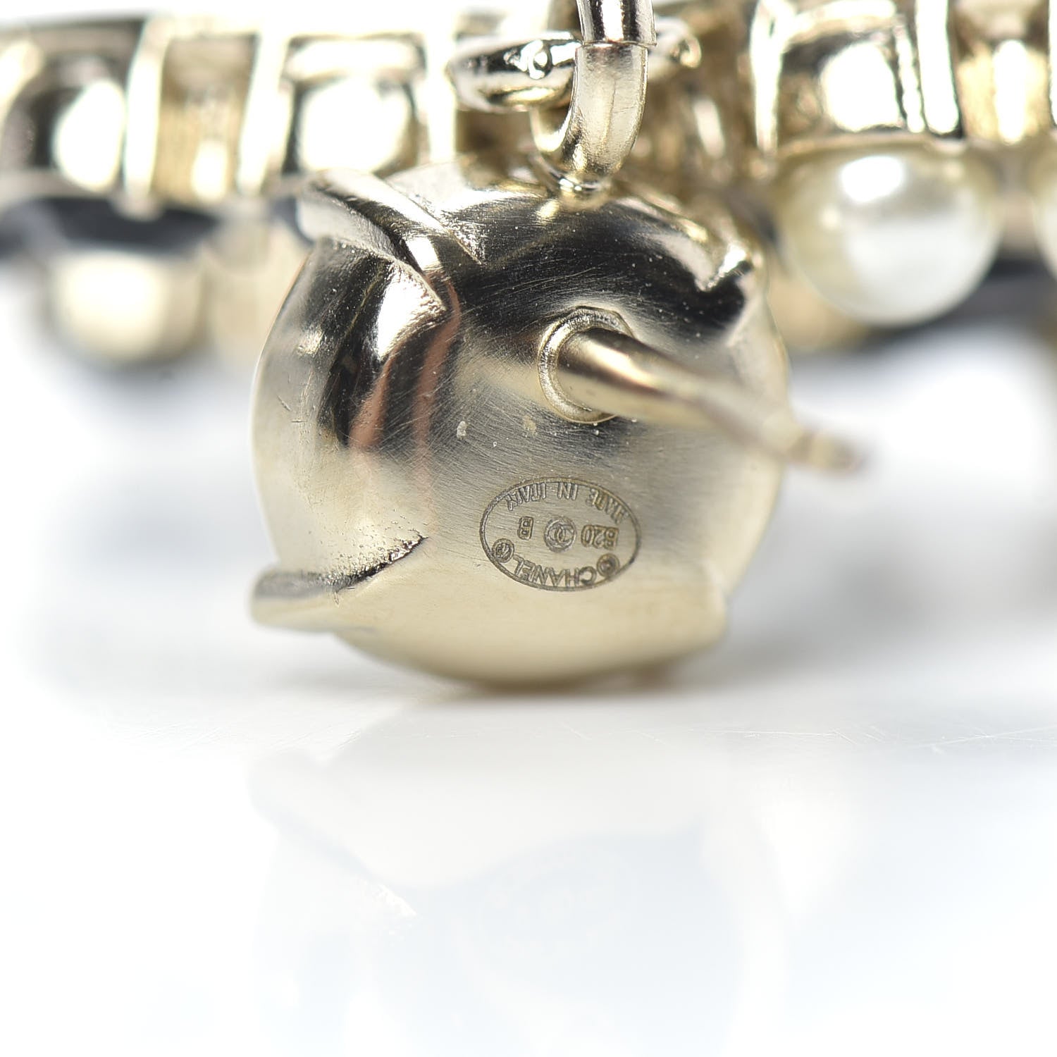 Chanel Resin Pearl Dazzling Domino CC Drop Earrings Gold Black 3 of 5