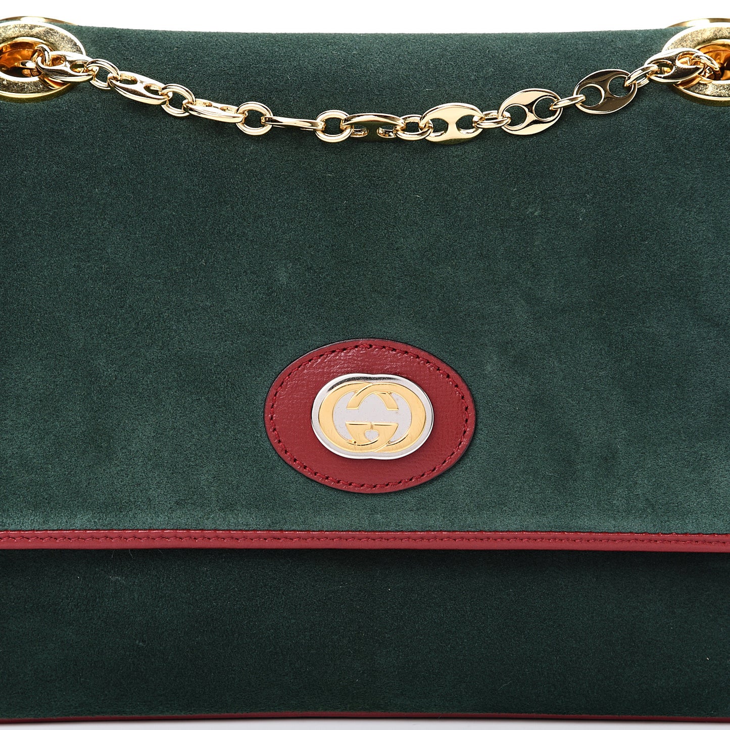 Suede Small Marina Chain Shoulder Bag Green Red