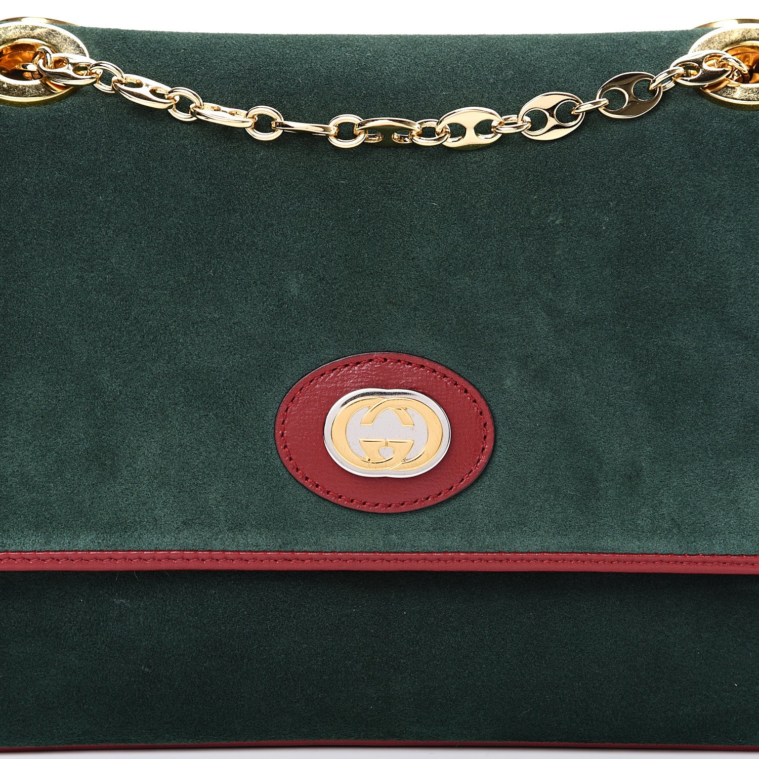 Gucci Suede Small Marina Chain Shoulder Bag Green Red 10 of 13
