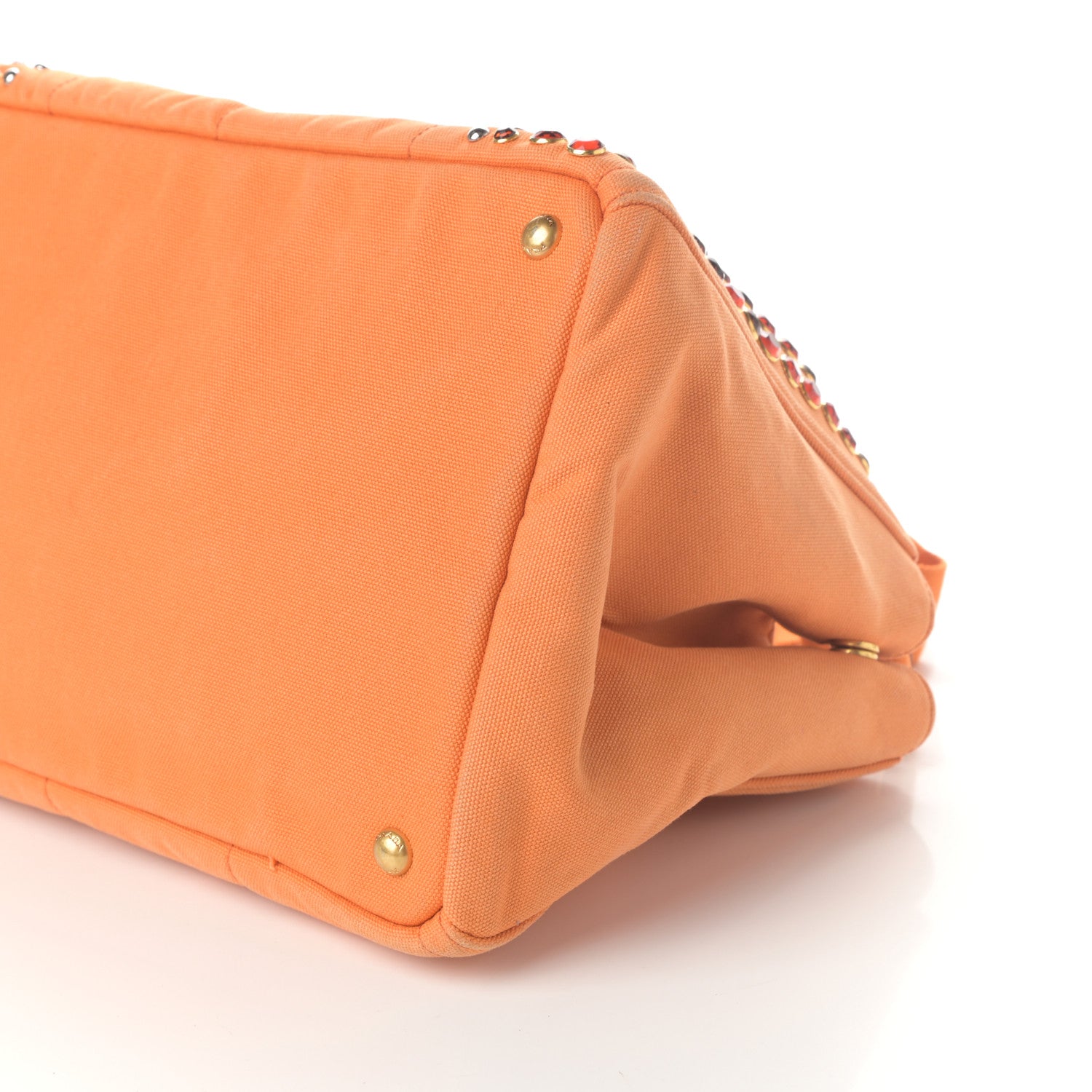 Prada Canapa Crystal Studded Tote Papaya 9 of 9