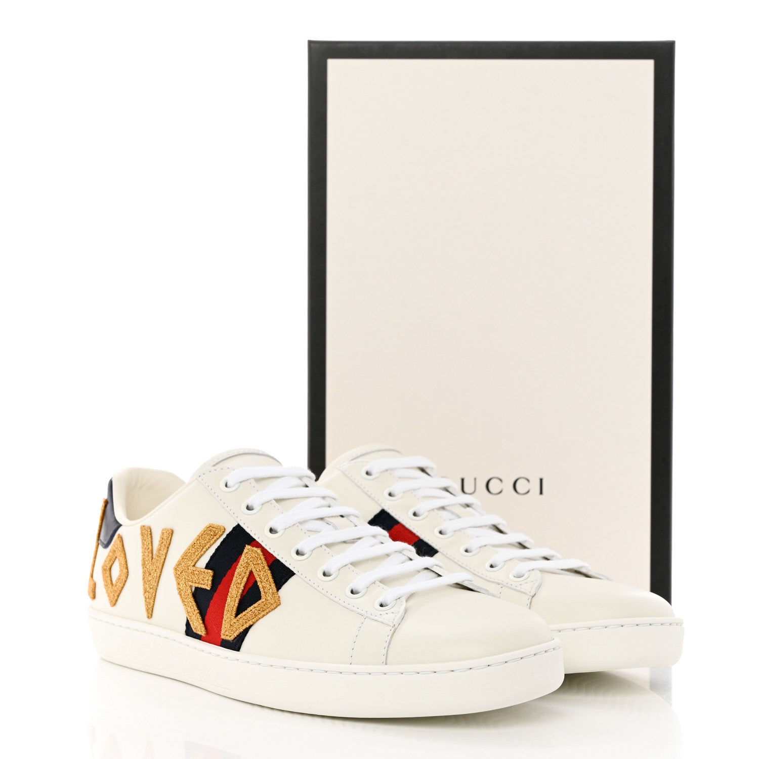 Gucci Calfskin Nappa Web LOVED Embroidered Womens Ace Sneakers 40 White Red Flame Notte 9 of 9