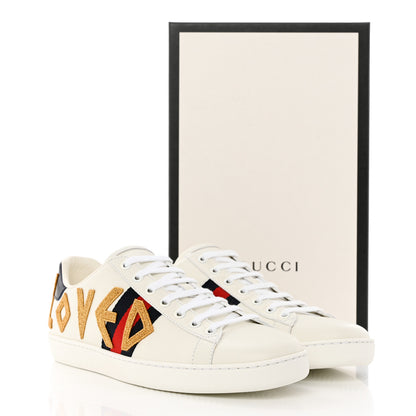 Gucci Calfskin Nappa Web LOVED Embroidered Womens Ace Sneakers 40 White Red Flame Notte 9 of 9