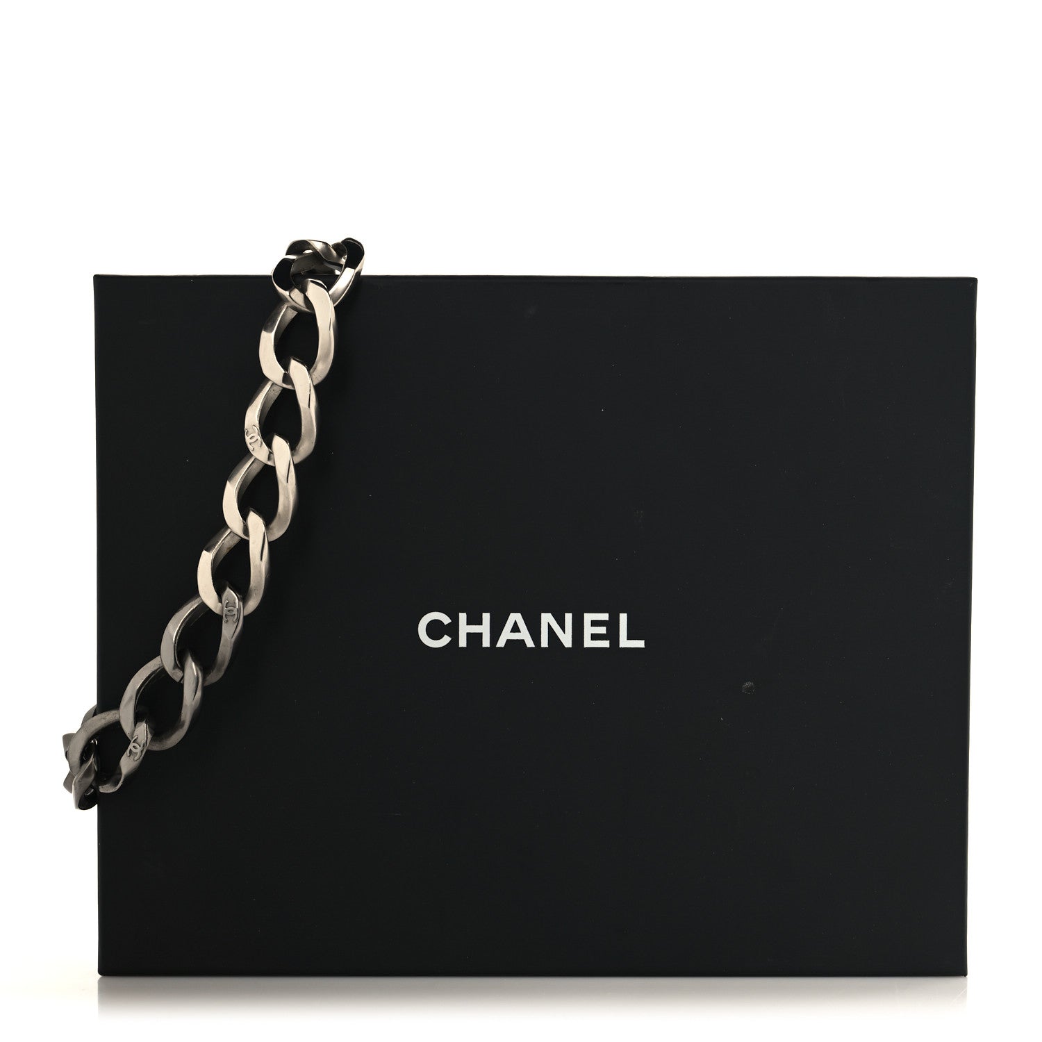 Chanel Metal Chain Link CC Choker Necklace Silver 5 of 5