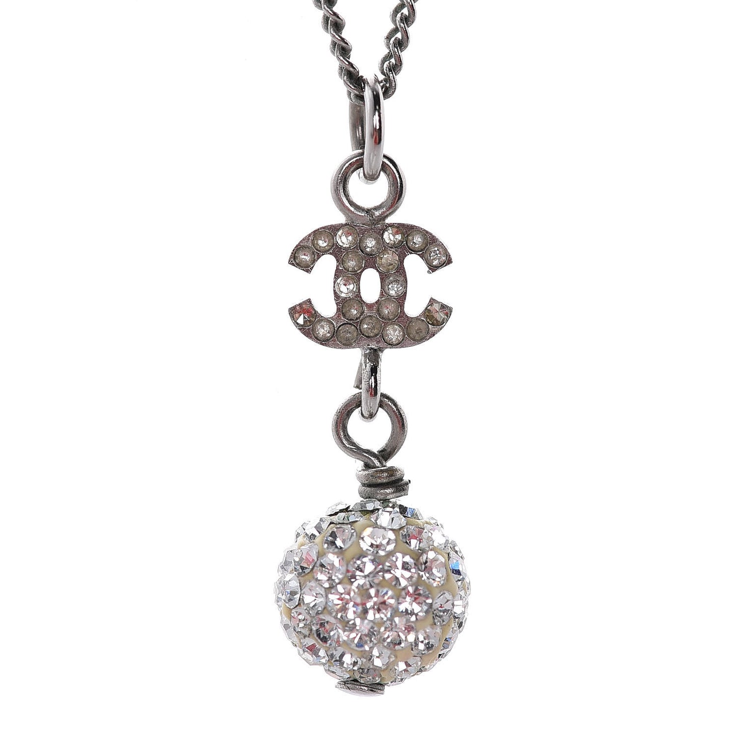 Crystal CC Ball Pendant Necklace Silver