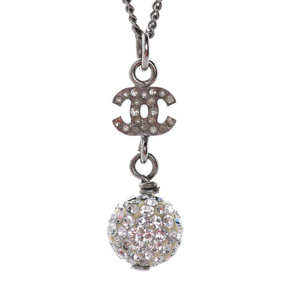 Chanel Crystal CC Ball Pendant Necklace Silver 4 of 5