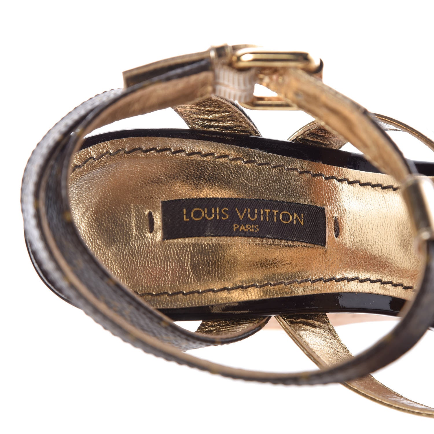 Louis Vuitton Monogram Metallic T-Strap Cork Wedge Sandals 37 Brown 8 of 10