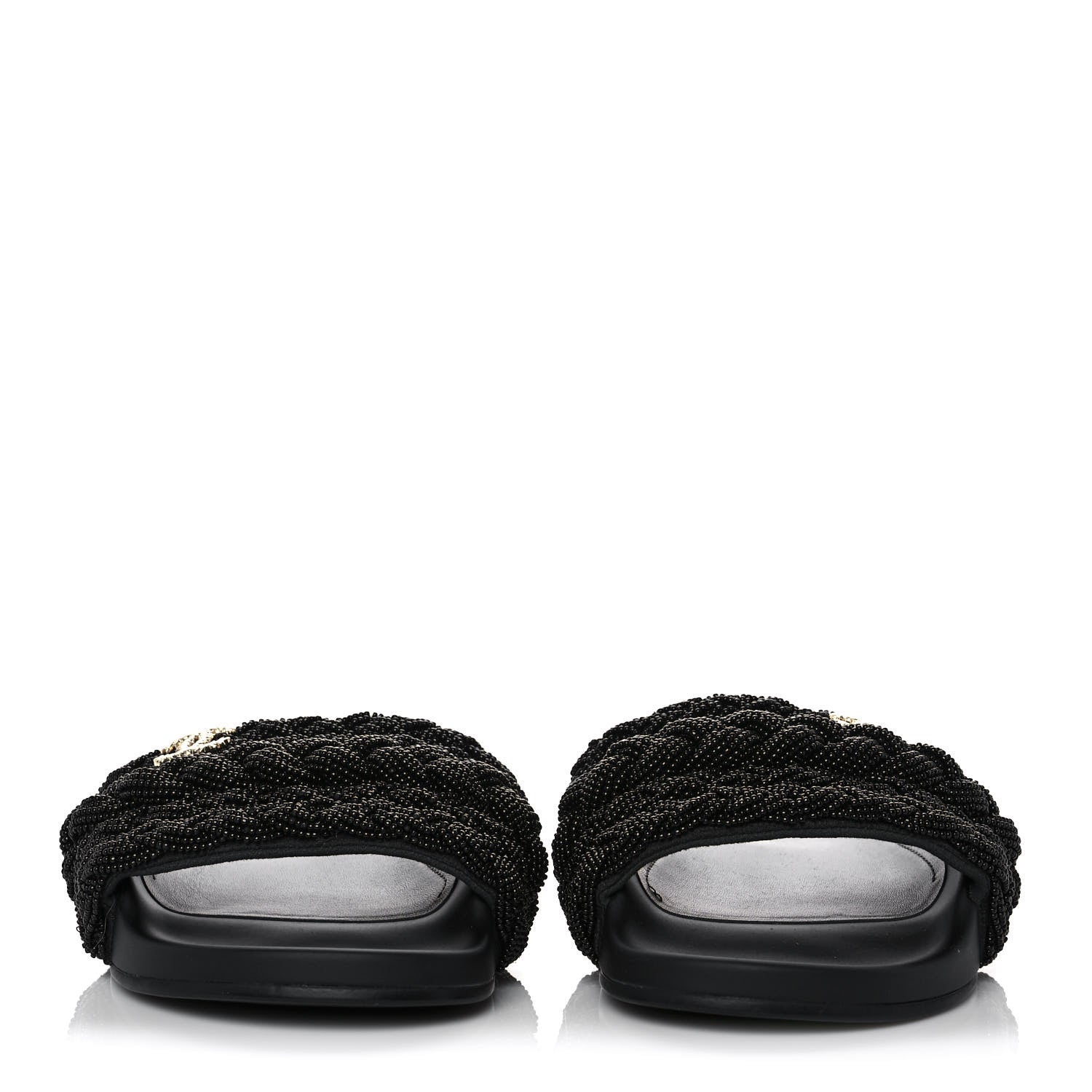 Chanel Lambskin Pearl Beaded Woven Slides 38 Black 2 of 9