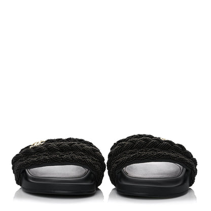Chanel Lambskin Pearl Beaded Woven Slides 38 Black 2 of 9
