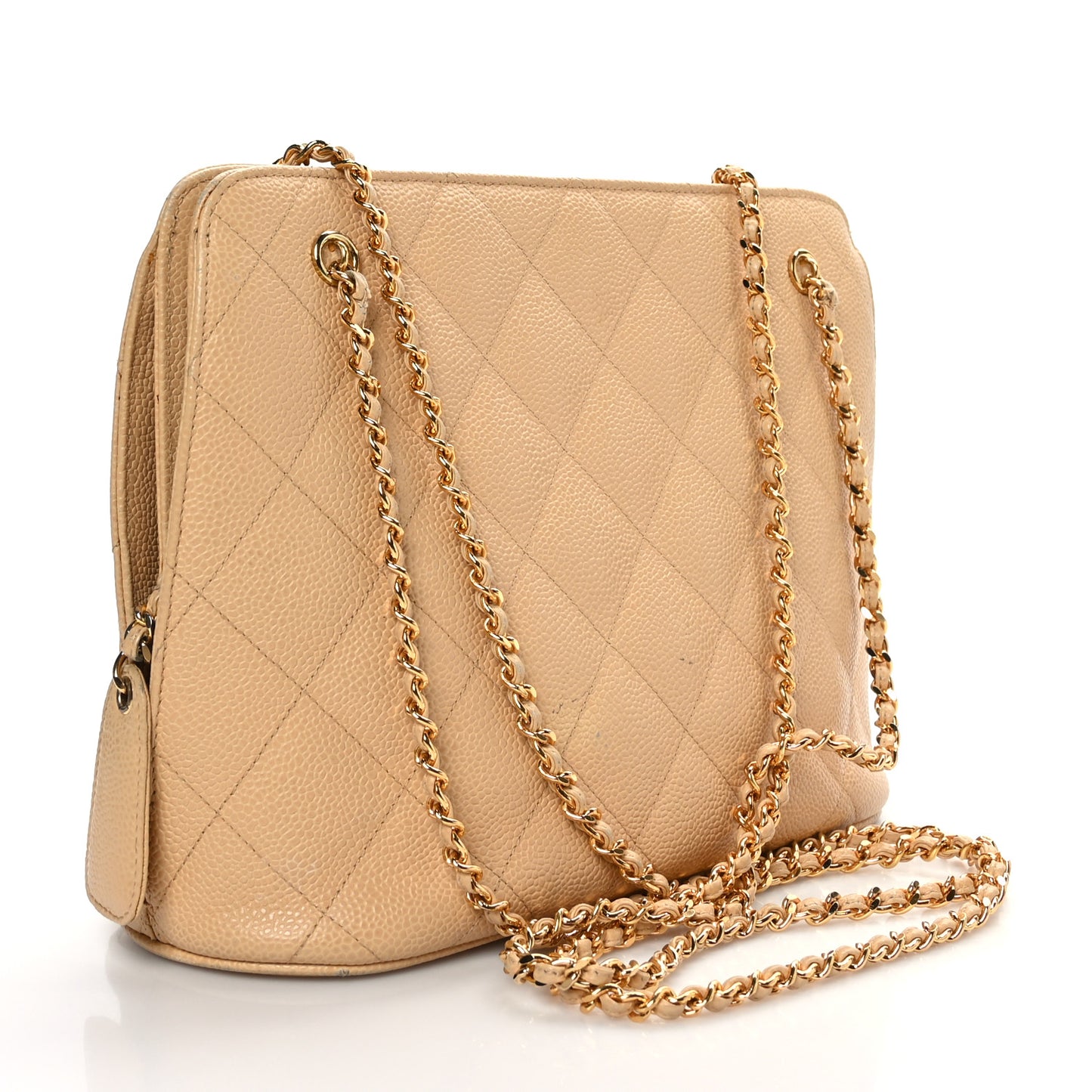 Caviar Quilted Shopping Tote Beige Clair
