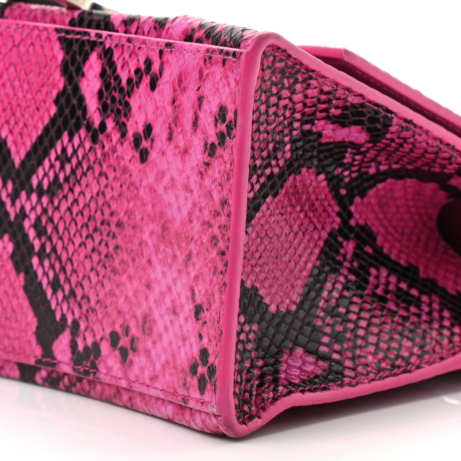 Balenciaga Shiny Calfskin Python Effect Small Hourglass Top Handle Bag Fuchsia Black 12 of 12