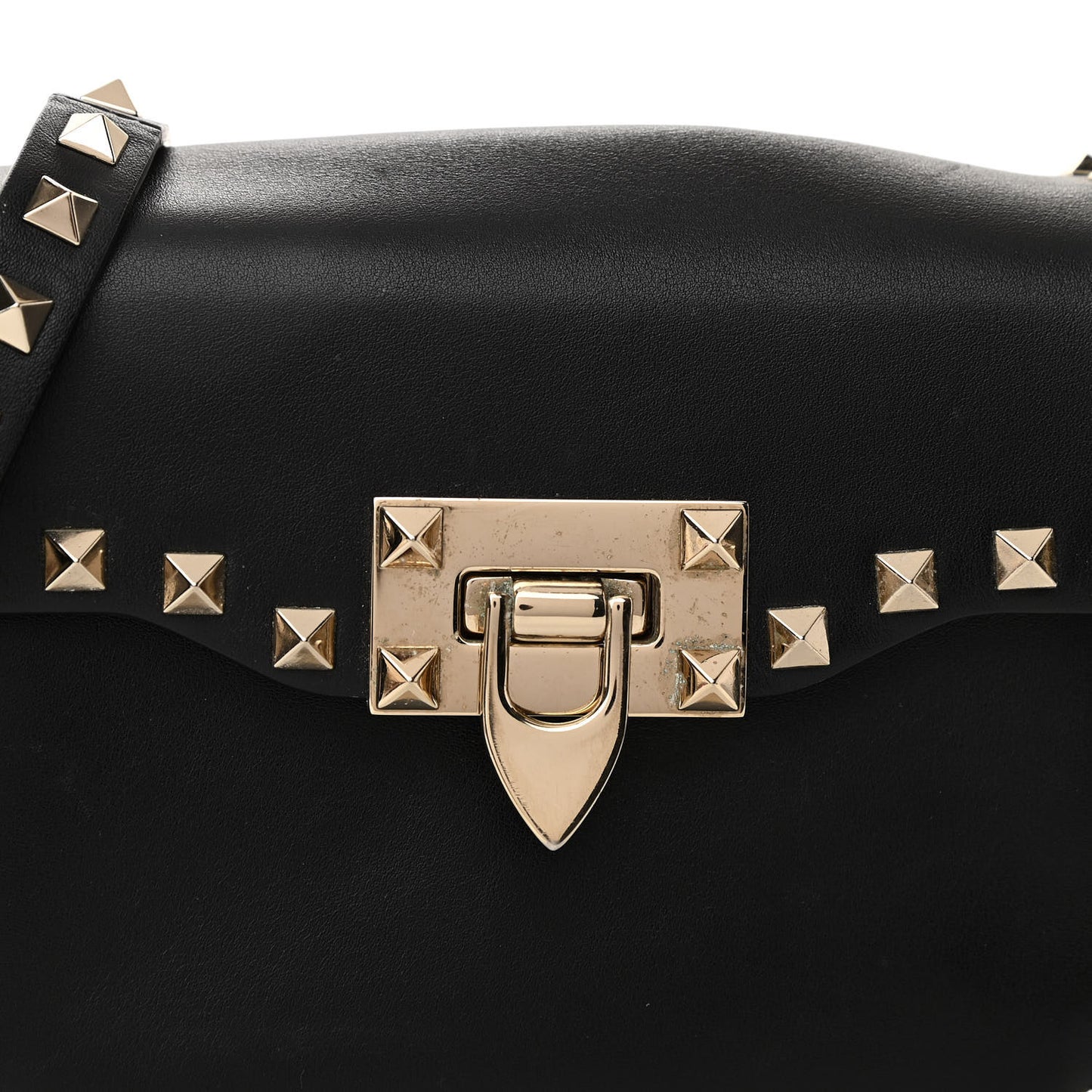 Vitello Small Rockstud Flap Saddle Bag Black