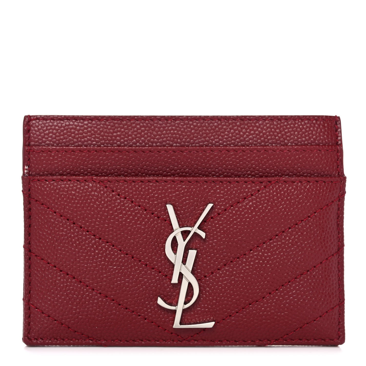 Saint Laurent Grain De Poudre Matelasse Chevron Monogram Credit Card Case Palissandre 1 of 9