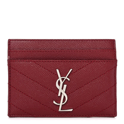Saint Laurent Grain De Poudre Matelasse Chevron Monogram Credit Card Case Palissandre 1 of 9