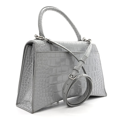 Balenciaga Shiny Calfskin Crocodile Embossed Medium Hourglass Top Handle Bag Balenciaga Grey 3 of 18
