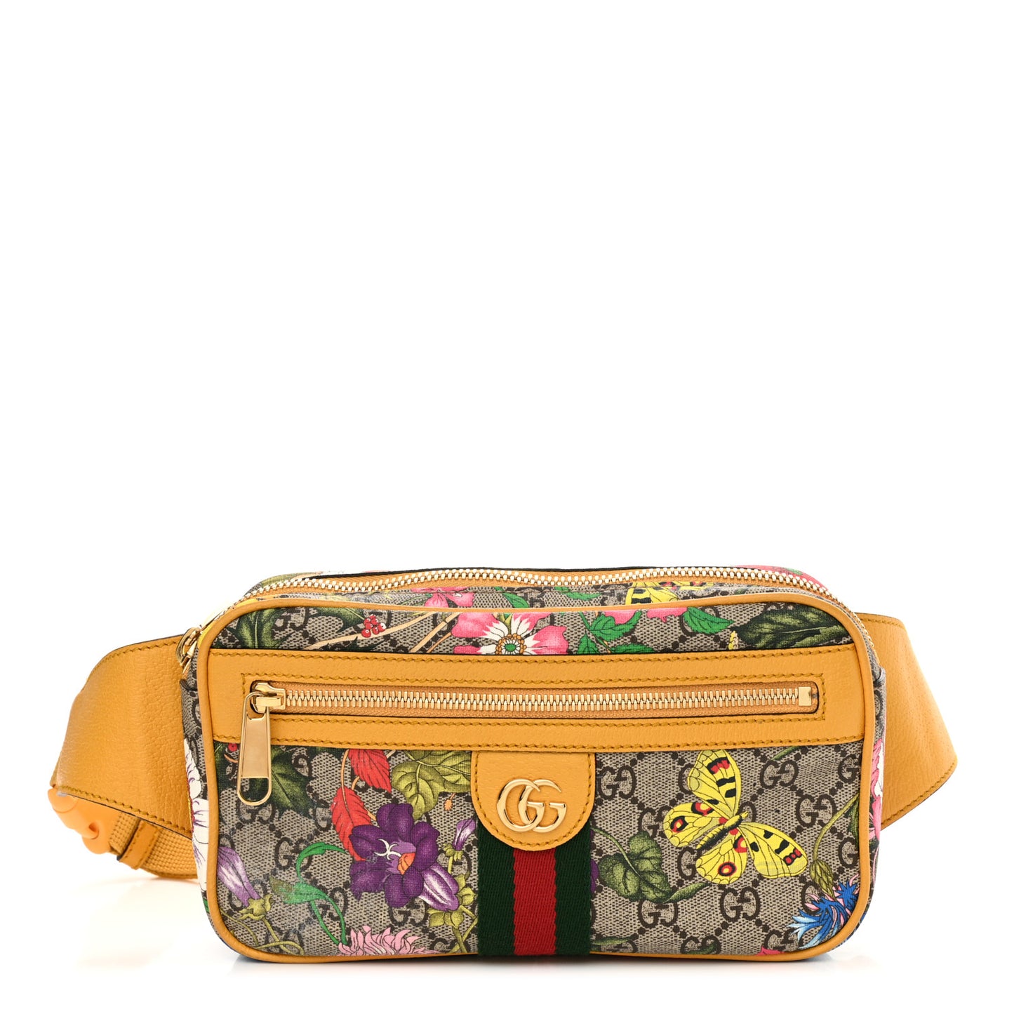 GG Supreme Monogram Flora Medium Ophidia Belt Bag Beige Multicolor Crop