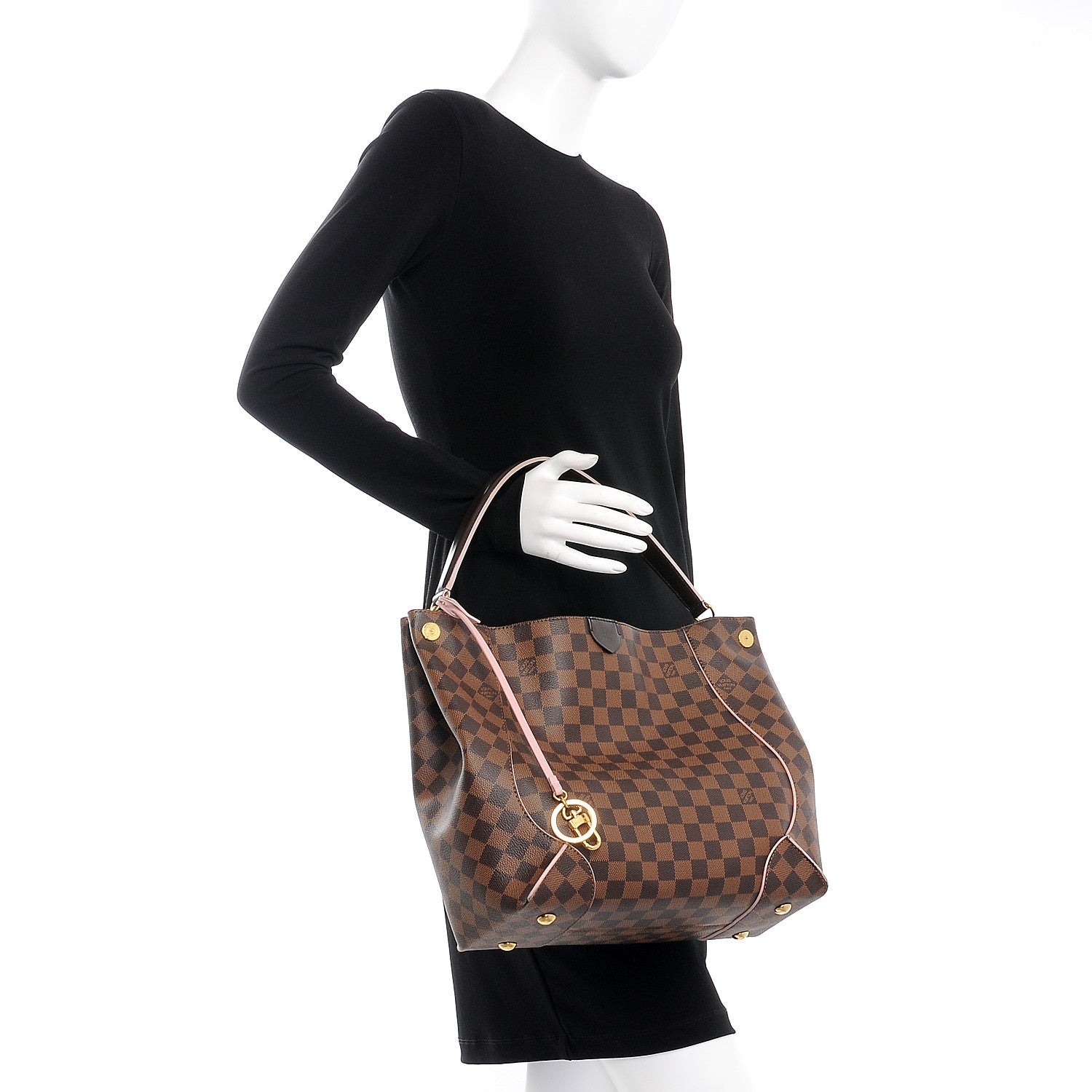 Louis Vuitton Damier Ebene Caissa Hobo Rose Ballerine 2 of 13