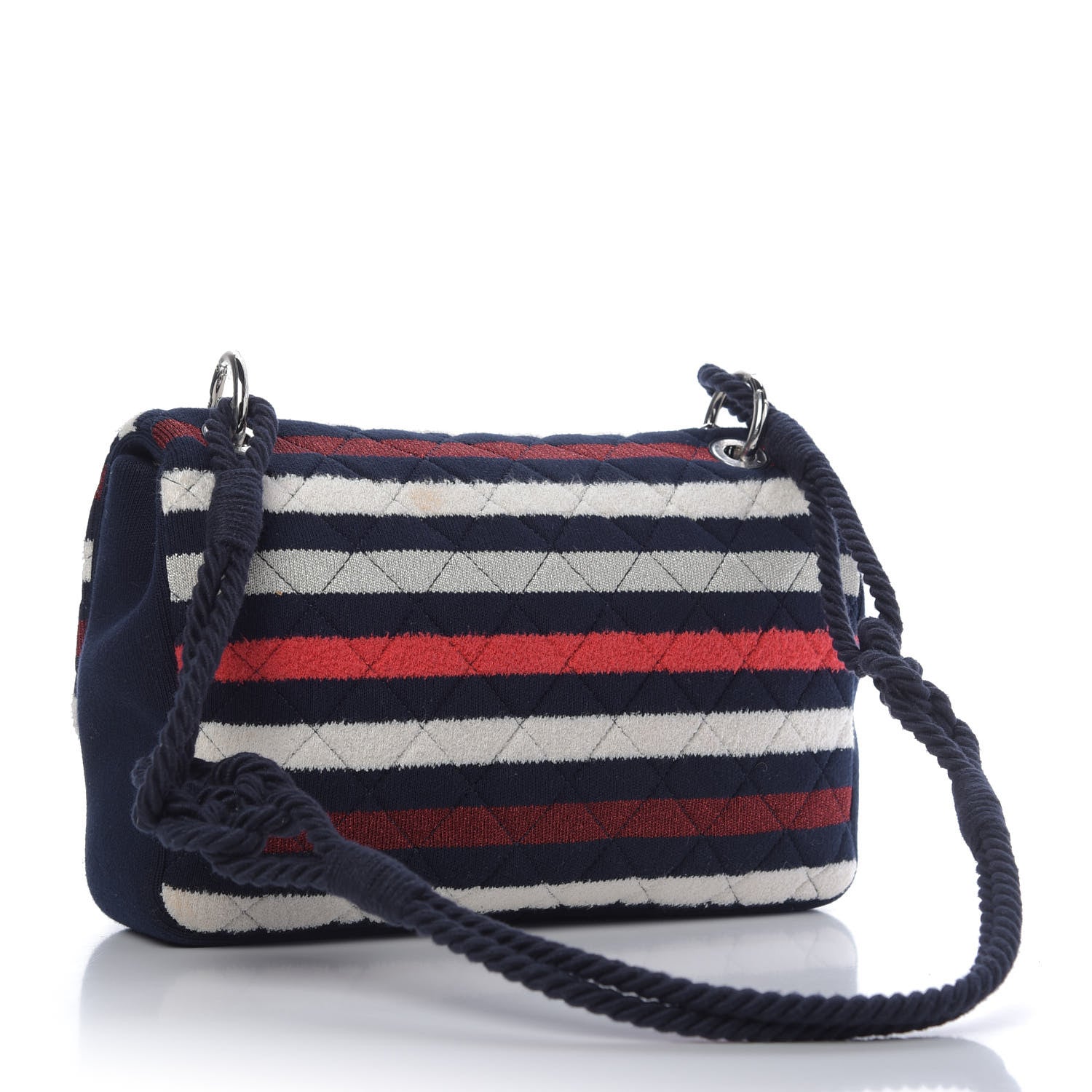 Chanel Jersey Felt Quilted Flap Red White Blue 3 of 10