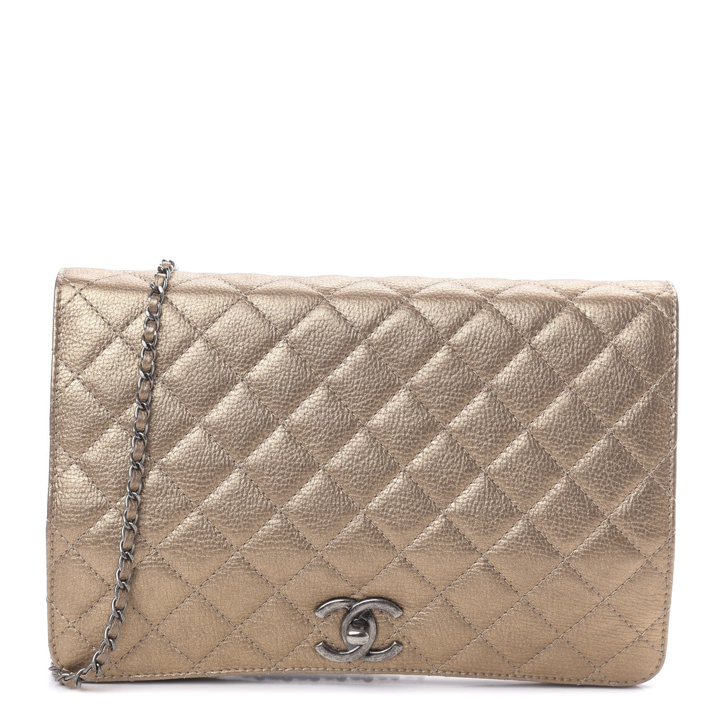 Chanel Metallic Calfskin Quilted Flap Clutch Light Bronze 1 of 13