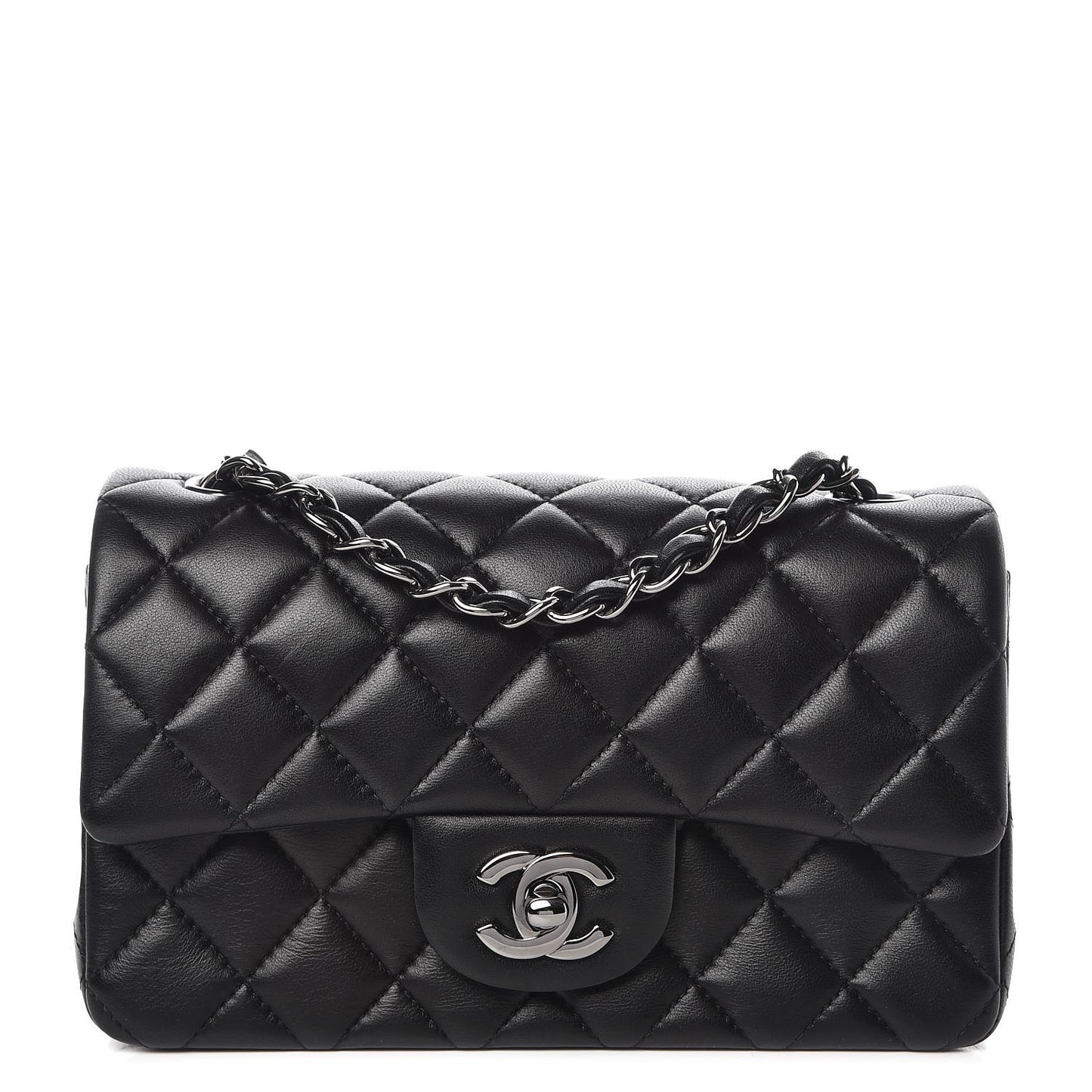 Lambskin Quilted Mini Rectangular Flap Black