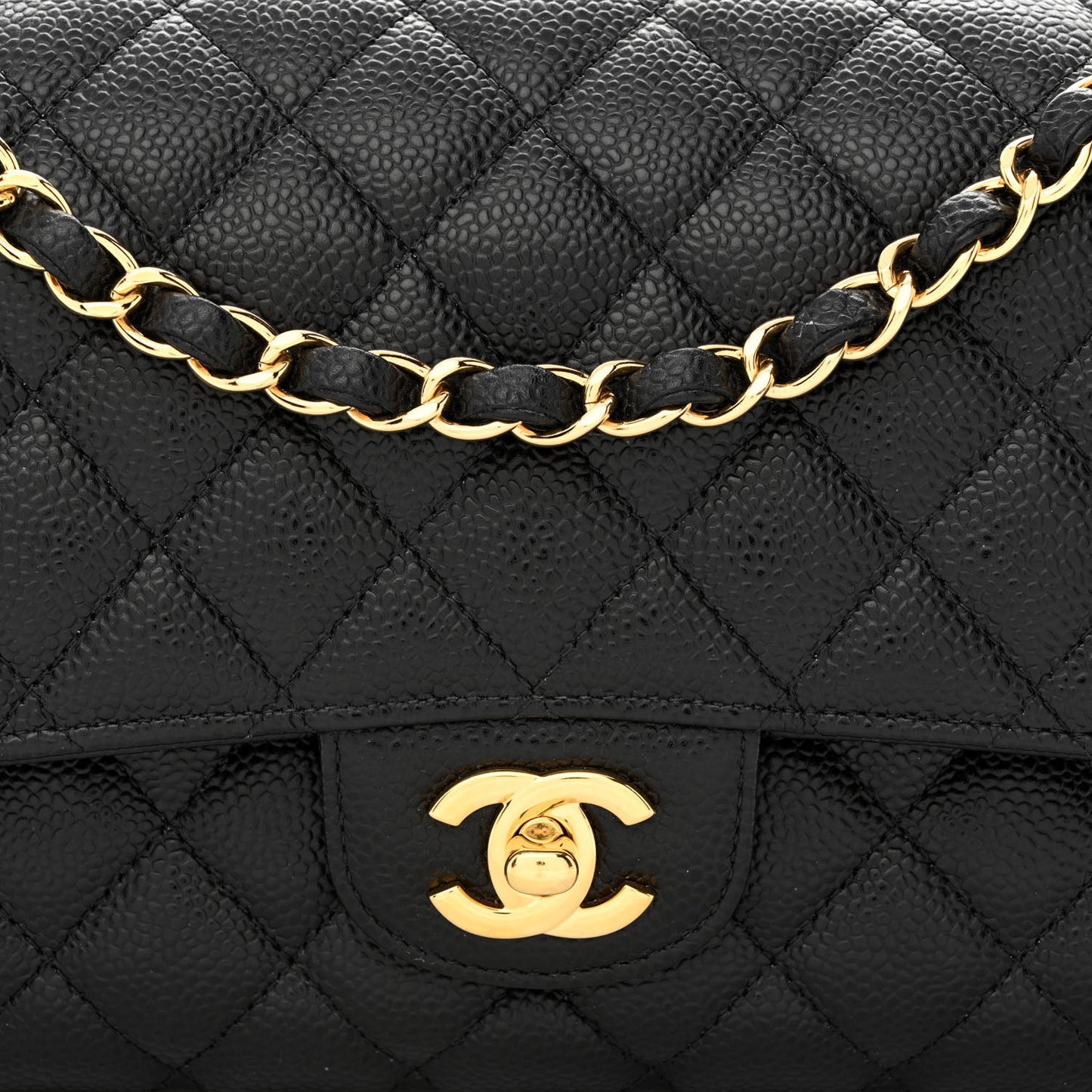 Caviar Quilted Medium Double Flap Black