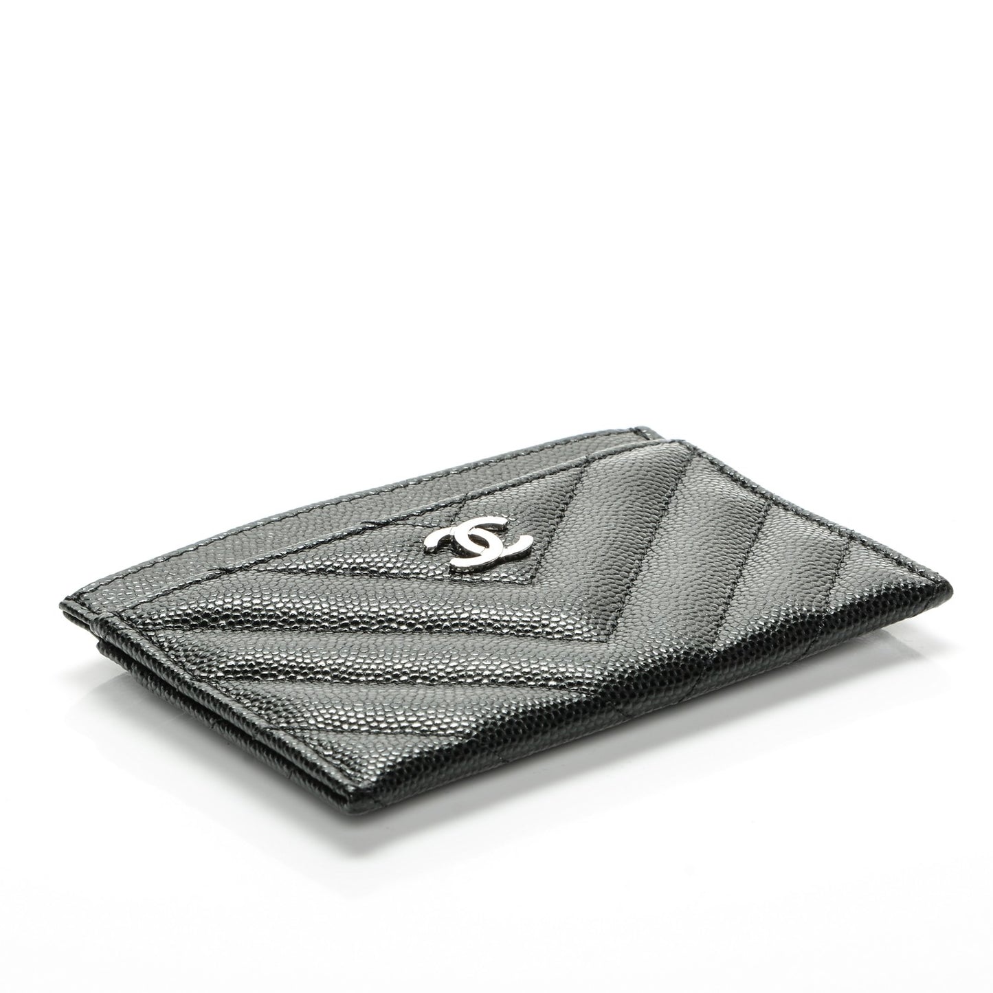 Caviar Chevron Quilted Card Holder Black