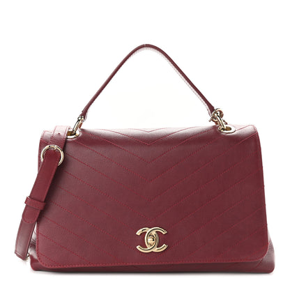 Chanel Grained Calfskin Stitched Chevron Medium Chic Top Handle Flap Red 1 of 10