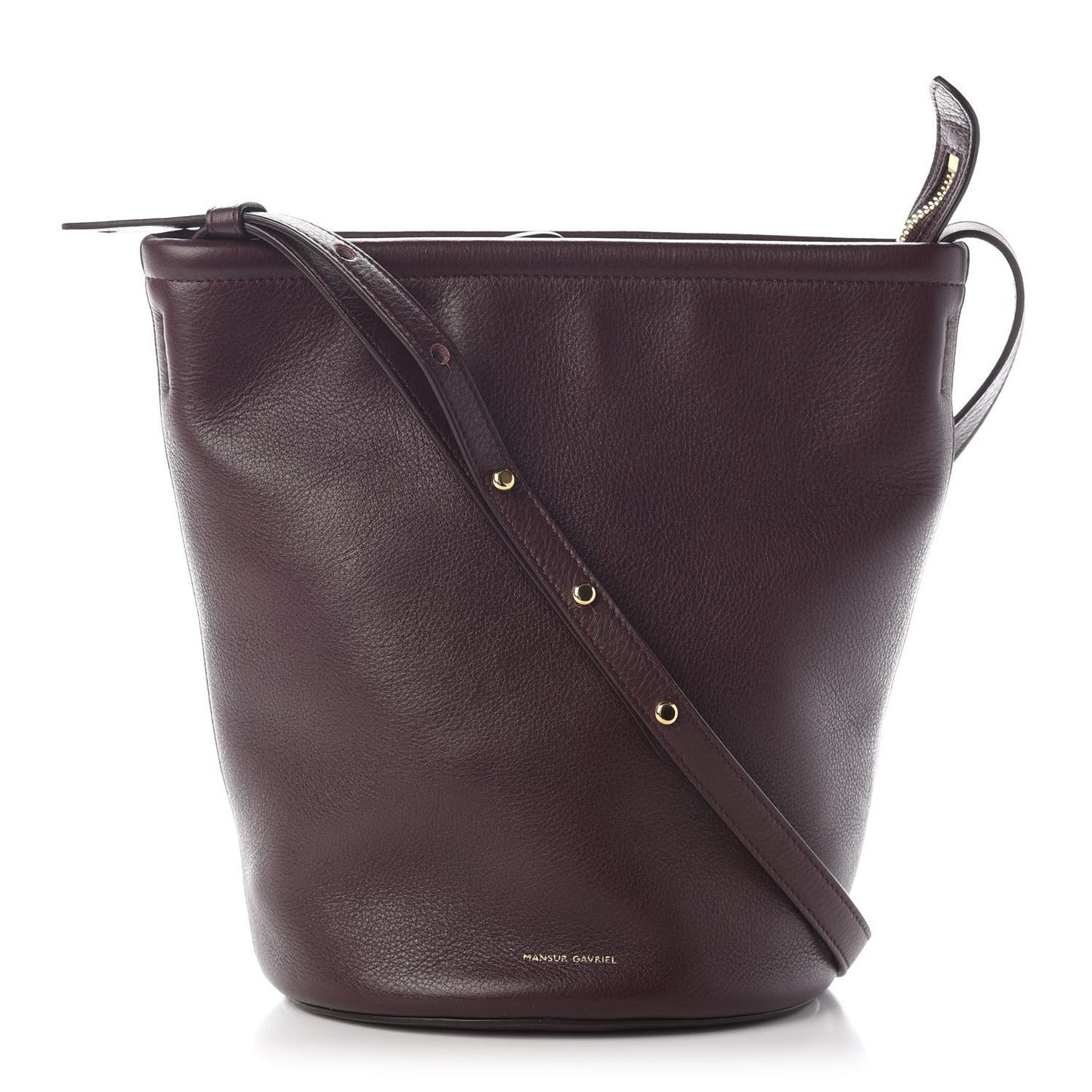 Pebbled Calfskin Zip Bucket Bag Eggplant