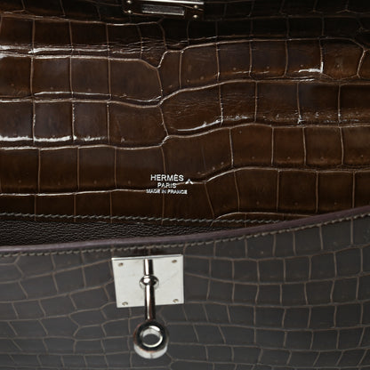 Hermes Shiny Porosus Crocodile Kelly Cut Pochette Gris Elephant 5 of 6