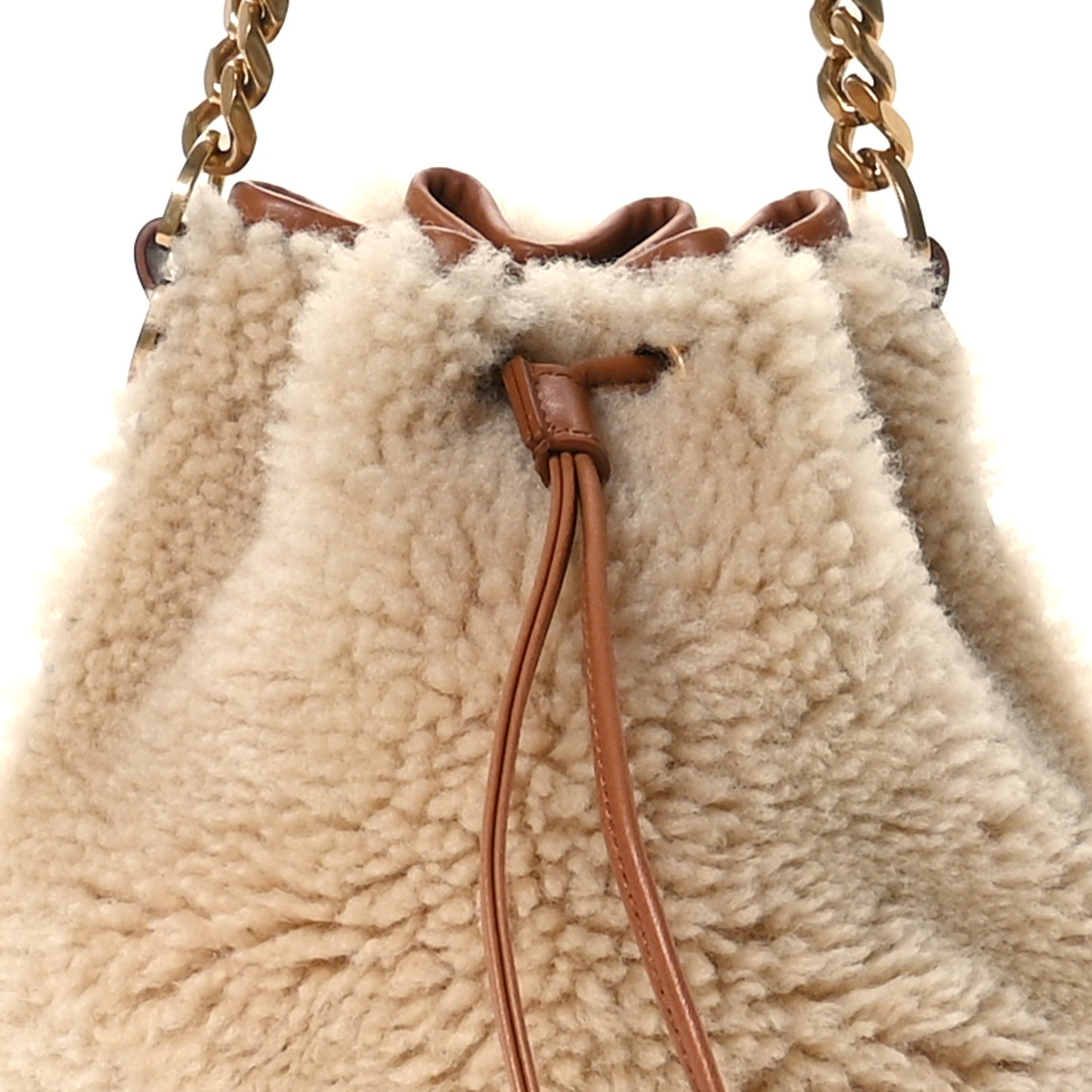 Shearling Calfskin Small Emmanuelle Bucket Bag Natural Beige Brick