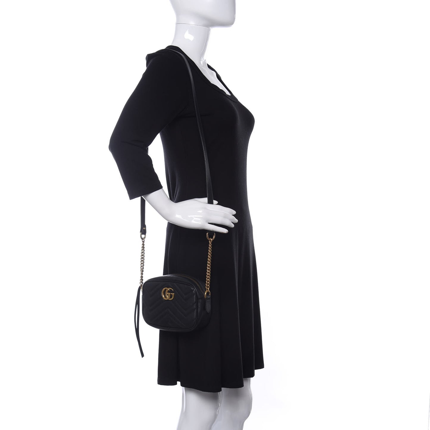Calfskin Matelasse Mini GG Marmont Chain Shoulder Bag Black