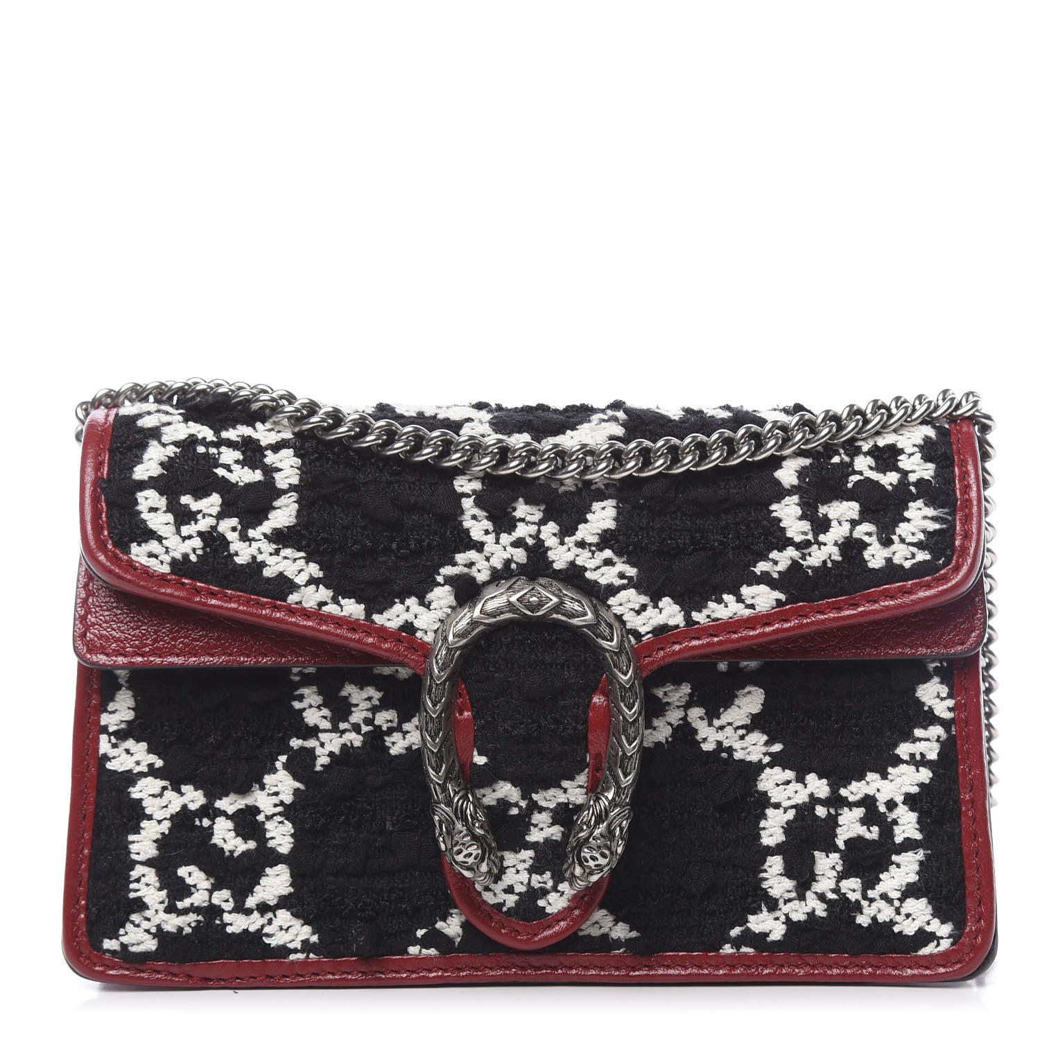 Gucci Tweed GG Monogram Super Mini Dionysus Shoulder Bag Black White Romantic Cherry 1 of 10