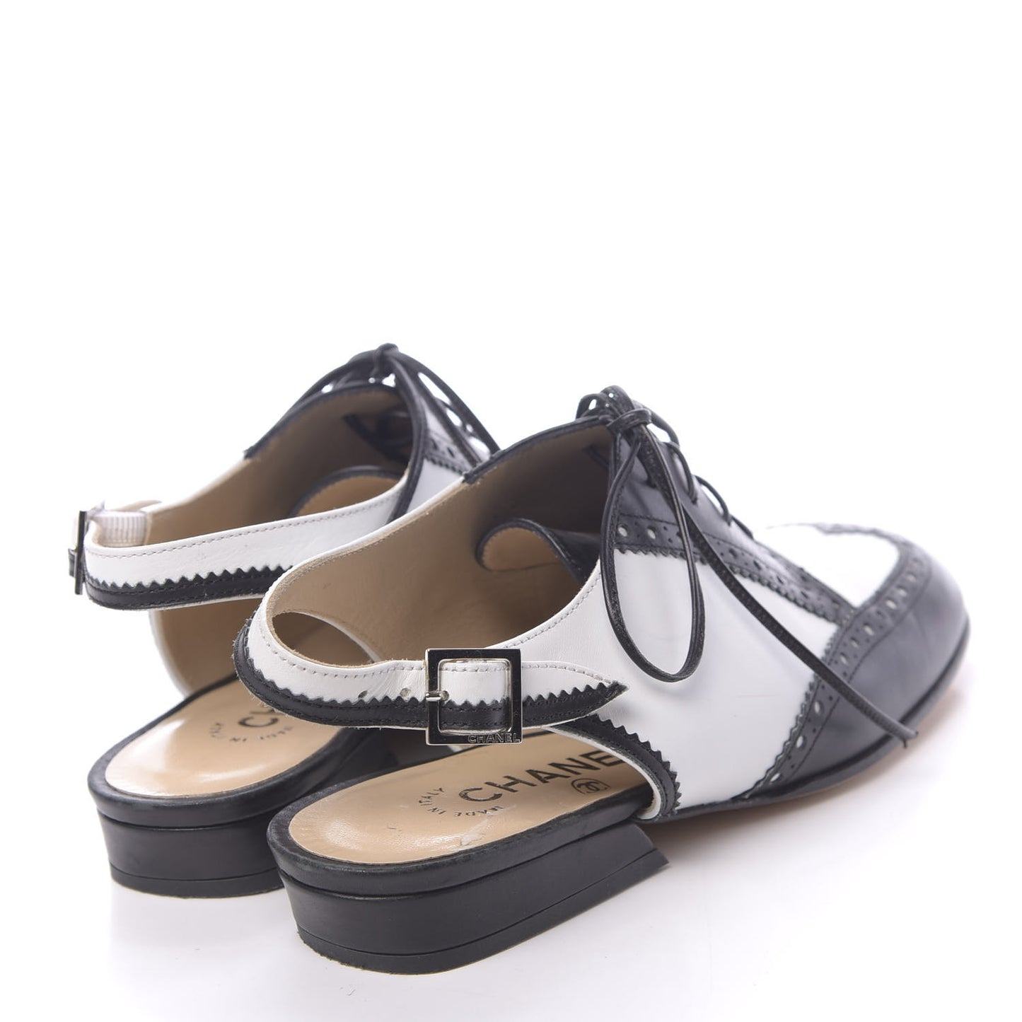 Calfskin Lace Up Ankle Strap Oxfords 35.5 Black White