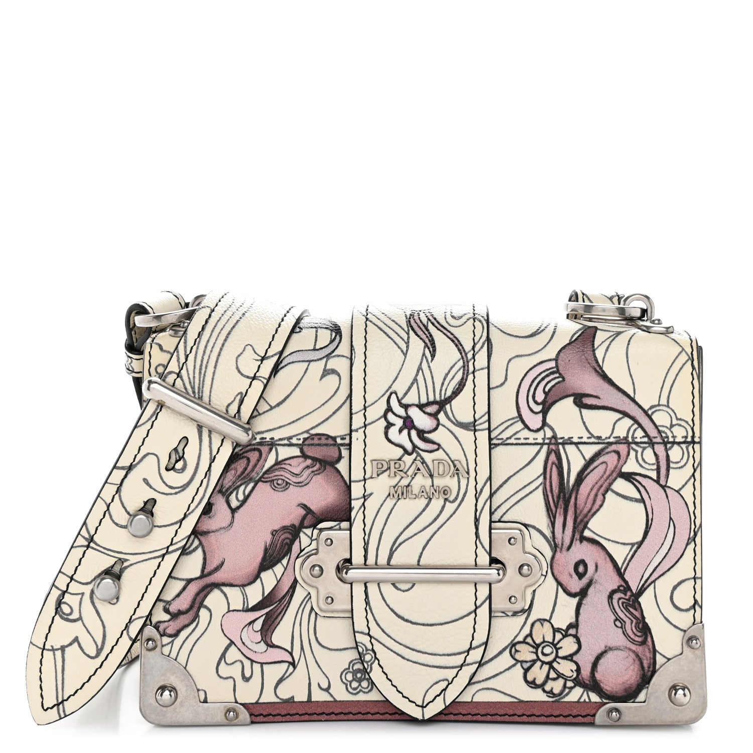 Prada X JAMES JEAN Glace Calfskin Rabbit Print Cahier Bag Opaline 1 of 10