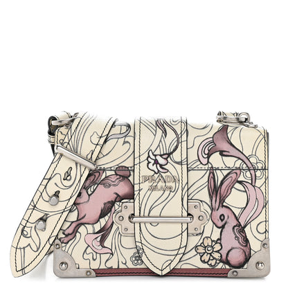 Prada X JAMES JEAN Glace Calfskin Rabbit Print Cahier Bag Opaline 1 of 10