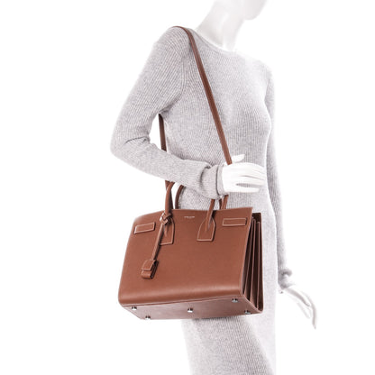 Saint Laurent Grained Calfskin Topstitch Small Sac De Jour Cognac 1 of 8