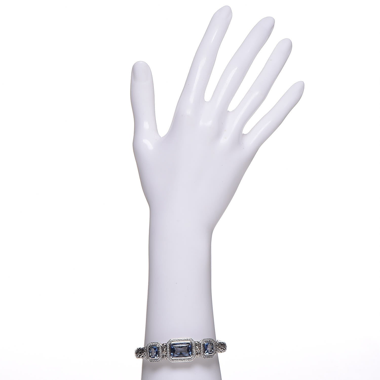 John Hardy Sterling Silver 18K Yellow Gold Blue Topaz Diamond Batu Sari Bracelet 2 of 5