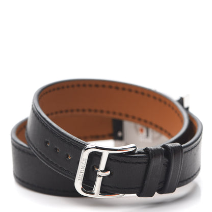 Hermes Stainless Steel Barenia Lacquer 21mm Heure H Hour Double Tour Quartz Watch Noir 3 of 5