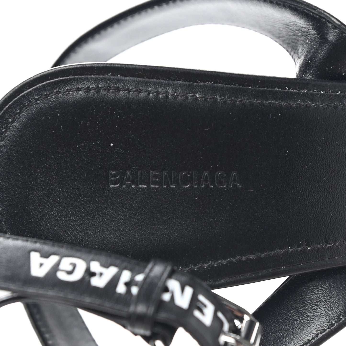 Smooth Calfskin Allover Logo Ankle Strap Round 40mm Sandals 35 Black White