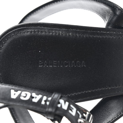 Balenciaga Smooth Calfskin Allover Logo Ankle Strap Round 40mm Sandals 35 Black White 7 of 8