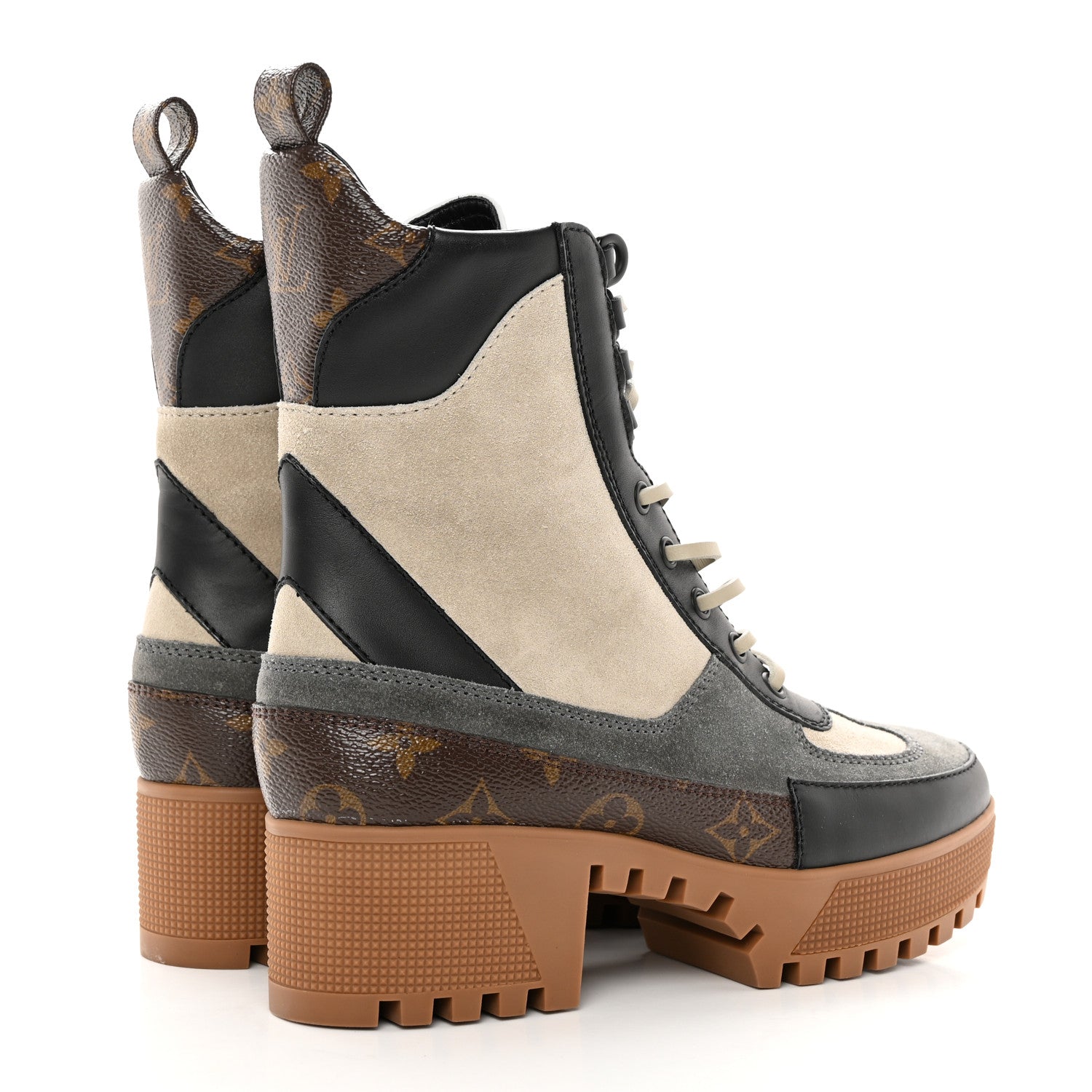 Louis Vuitton Suede Calfskin Monogram Laureate Platform Desert Boots 37 Beige 4 of 12