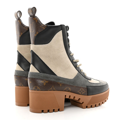 Louis Vuitton Suede Calfskin Monogram Laureate Platform Desert Boots 37 Beige 4 of 12