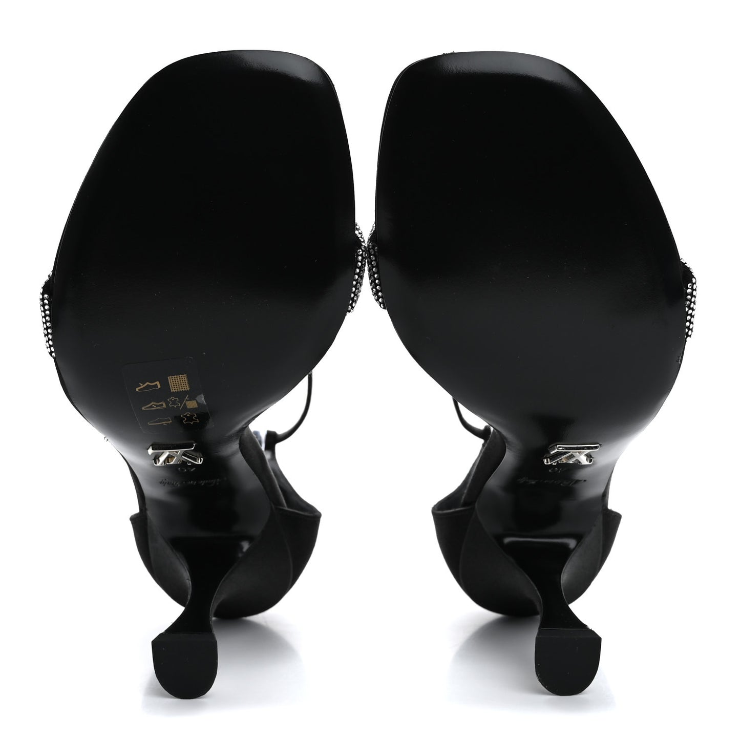 Satin Crystal Sandals 40 Black