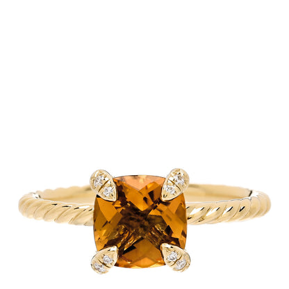 David Yurman 18K Yellow Gold Diamond Citrine 7mm Chatelaine Ring 52 6 1 of 7